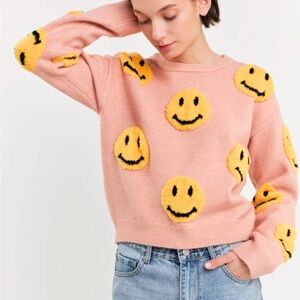 Grey Lab texture smile sweater NWT L